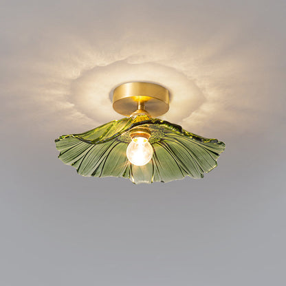 Modern Hibiscus Flower Inspired Glass Hanging Ceiling Pendant - Green