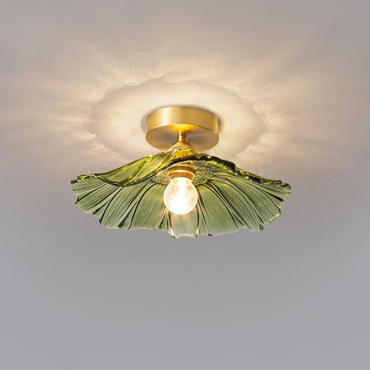 Modern Hibiscus Flower Inspired Glass Hanging Ceiling Pendant - Green