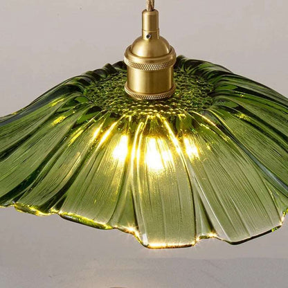 Modern Hibiscus Flower Inspired Glass Hanging Ceiling Pendant - Green