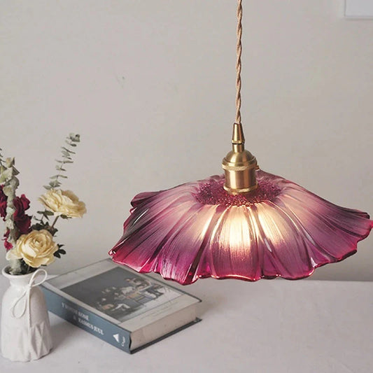 Modern Hibiscus Flower Inspired Glass Hanging Ceiling Pendant - Purple
