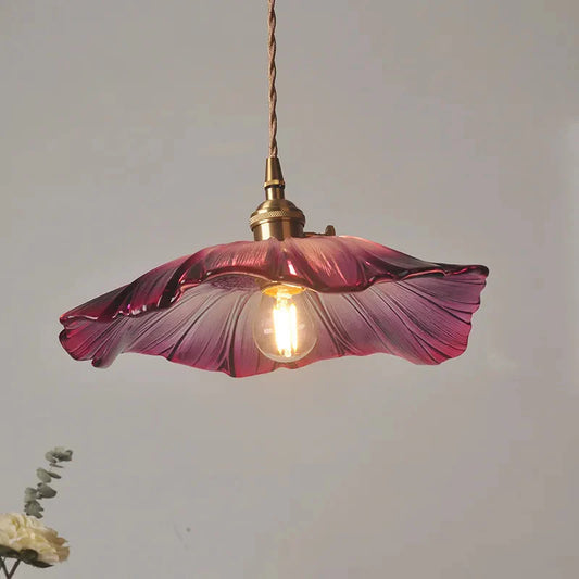 Modern Hibiscus Flower Inspired Glass Hanging Ceiling Pendant - Purple