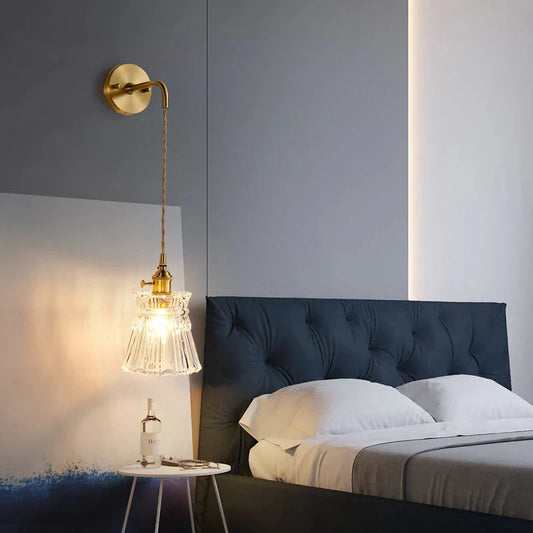 Modern LED Clear Nordic Glass Brass Wall Light - Tapered & Flush