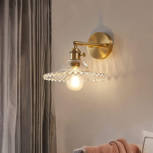 Modern LED Flared Nordic Clear Glass Brass Wall Light - Tapered & Flush