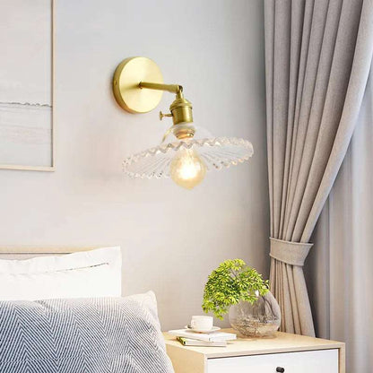 Modern LED Flared Nordic Clear Glass Brass Wall Light - Tapered & Flush