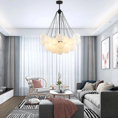 Modern LED Frosted Bubble Cloud Glass Chandelier - Gold & Black