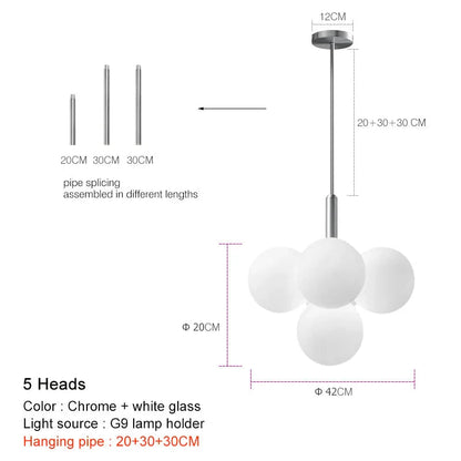Modern Luxury Glass Ball LED Pendant Chandelier - Gold, Silver & Black