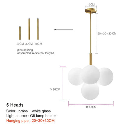 Modern Luxury Glass Ball LED Pendant Chandelier - Gold, Silver & Black