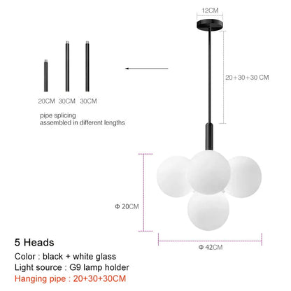 Modern Luxury Glass Ball LED Pendant Chandelier - Gold, Silver & Black