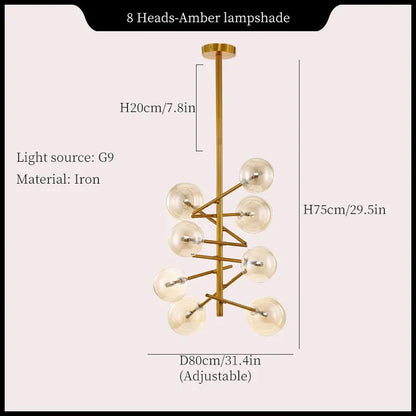 Modern Minimalist Bubble Clear & Amber Glass Bar Pendant Chandelier - Gold & Black
