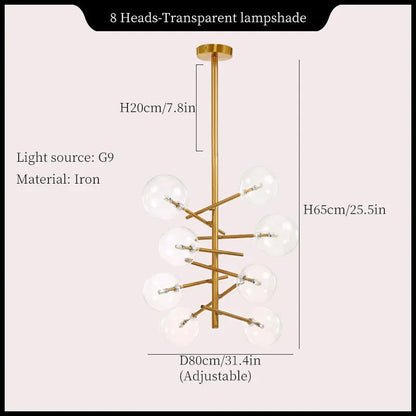 Modern Minimalist Bubble Clear & Amber Glass Bar Pendant Chandelier - Gold & Black