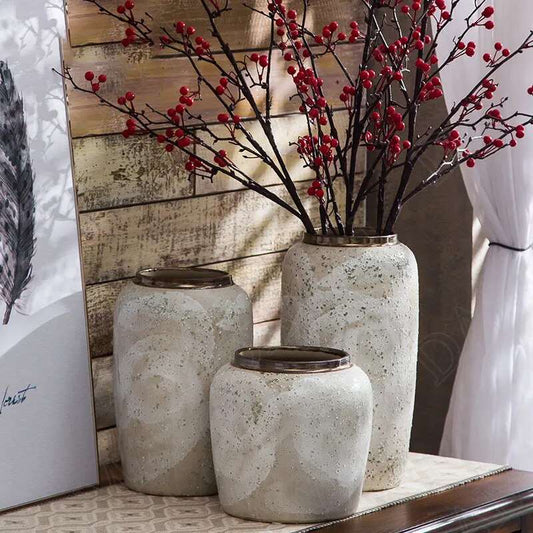 Modern Natural Stone Vase with Gold Rim - 3 Sizes