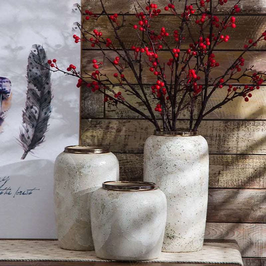 Modern Natural Stone Vase with Gold Rim - 3 Sizes