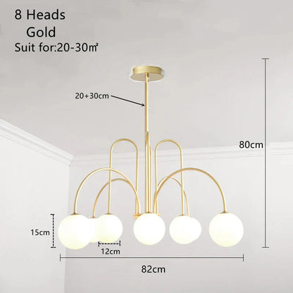 Modern Scandi Opal LED Glass Sphere Pendant Chandelier - Gold & Black