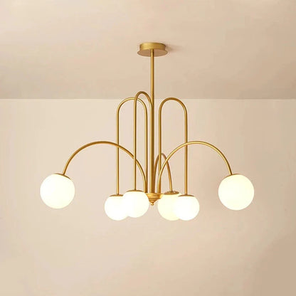 Modern Scandi Opal LED Glass Sphere Pendant Chandelier - Gold & Black