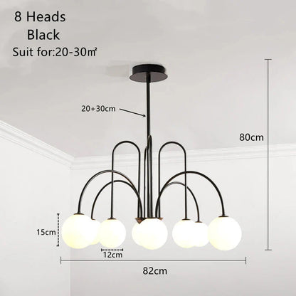 Modern Scandi Opal LED Glass Sphere Pendant Chandelier - Gold & Black