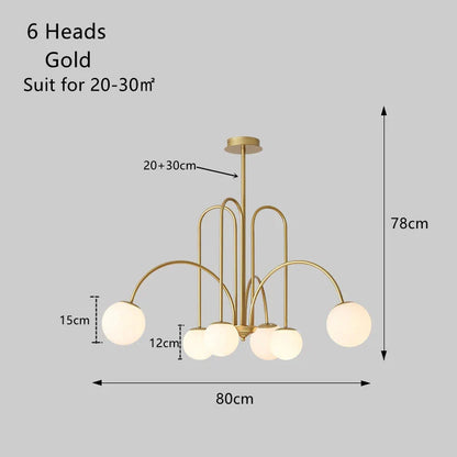 Modern Scandi Opal LED Glass Sphere Pendant Chandelier - Gold & Black