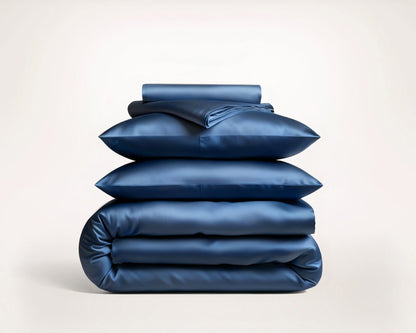 Premium Navy Blue Mulberry Silk Bedding Set