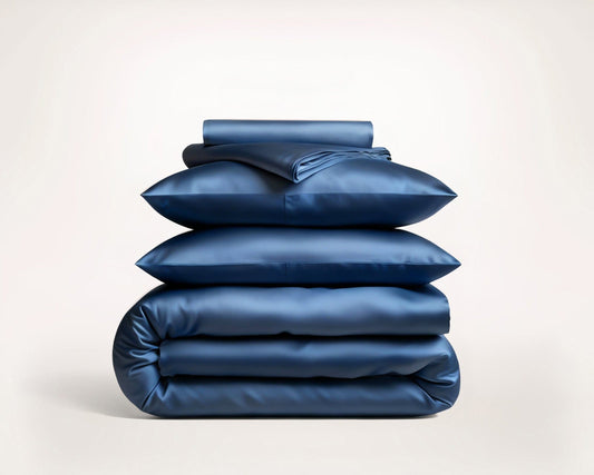 Premium Navy Blue Mulberry Silk Bedding Set