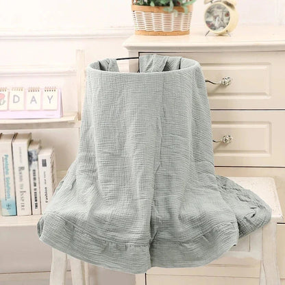 Organic Cotton Ruffled Muslin Baby Swaddle Blanket - 4 Colours