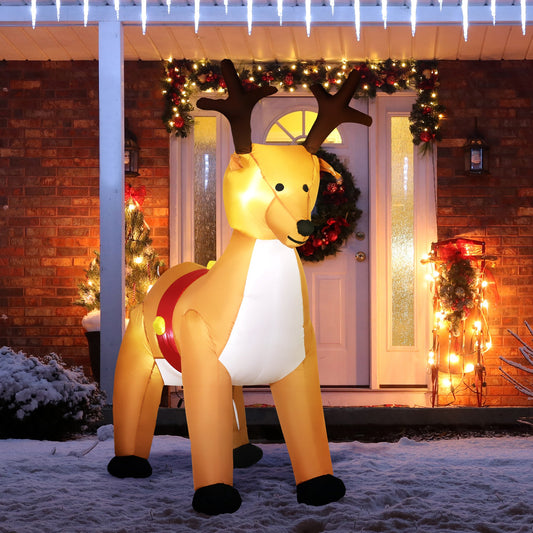 Homcom Lighted Christmas Inflatable Reindeer Blow Up Outdoor Decoration for Garden