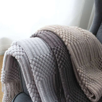Premium Nordic Style Knitted Throw - Grey, Dark Grey, White & Beige
