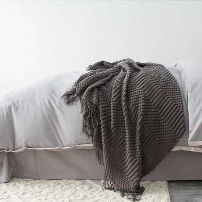Premium Nordic Style Knitted Throw - Grey, Dark Grey, White & Beige