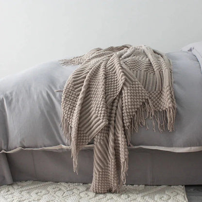Premium Nordic Style Knitted Throw - Grey, Dark Grey, White & Beige