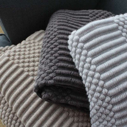 Premium Nordic Style Knitted Throw - Grey, Dark Grey, White & Beige
