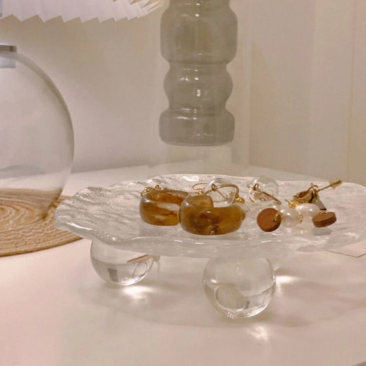 Raised Modern Round Decorative Glass Tray Organiser