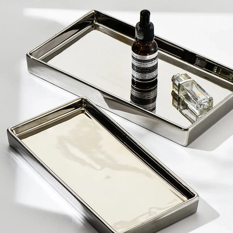 Rectangular Luxury Electroplated Silver Ceramic Tray - 4 Sizes