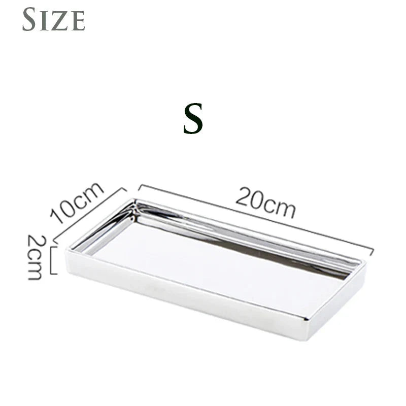 Rectangular Luxury Electroplated Silver Ceramic Tray - 4 Sizes