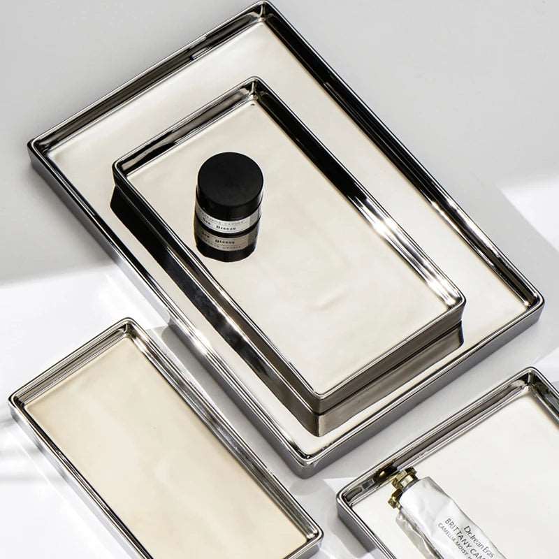 Rectangular Luxury Electroplated Silver Ceramic Tray - 4 Sizes