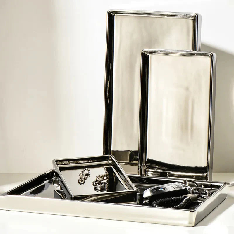 Rectangular Luxury Electroplated Silver Ceramic Tray - 4 Sizes
