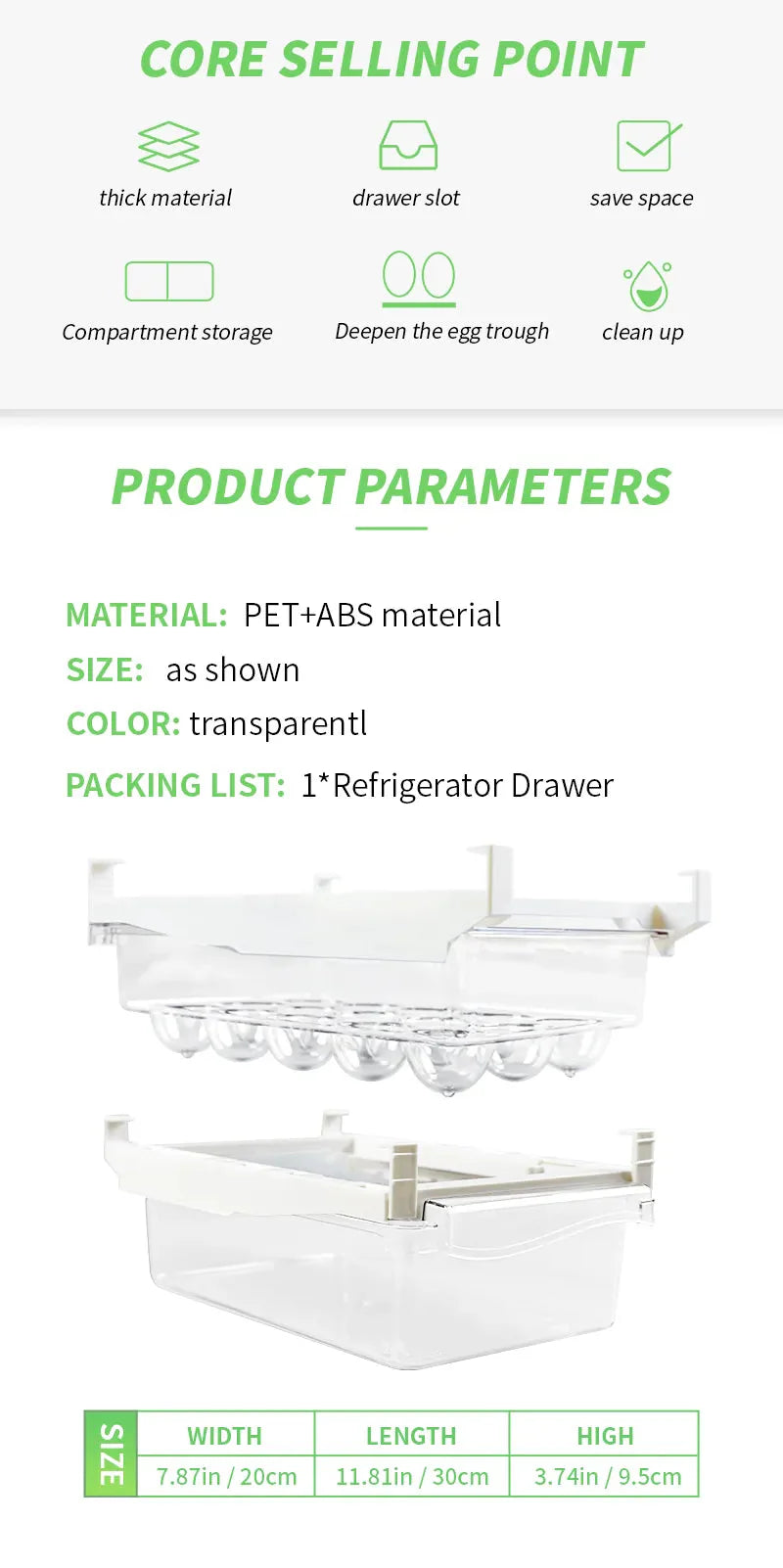 Refrigerator Food Storage Organiser Drawer for Vegetables, Egg, Fruit & Snacks - 2 Styles