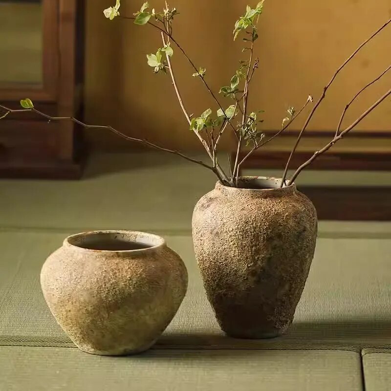 Rough Ceramic Natural Clay Pottery Vase - 2 Sizes