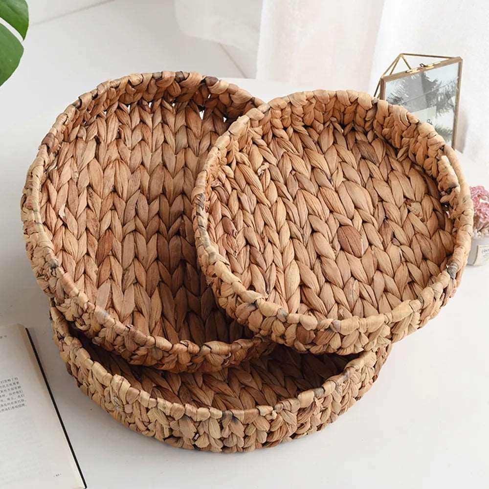 Round Decorative Natural Handwoven Rattan Wicker Tray - 3 Sizes