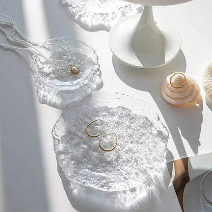 Round Irregular Shaped Decorative Jewellery Glass Tray - 4 Styles