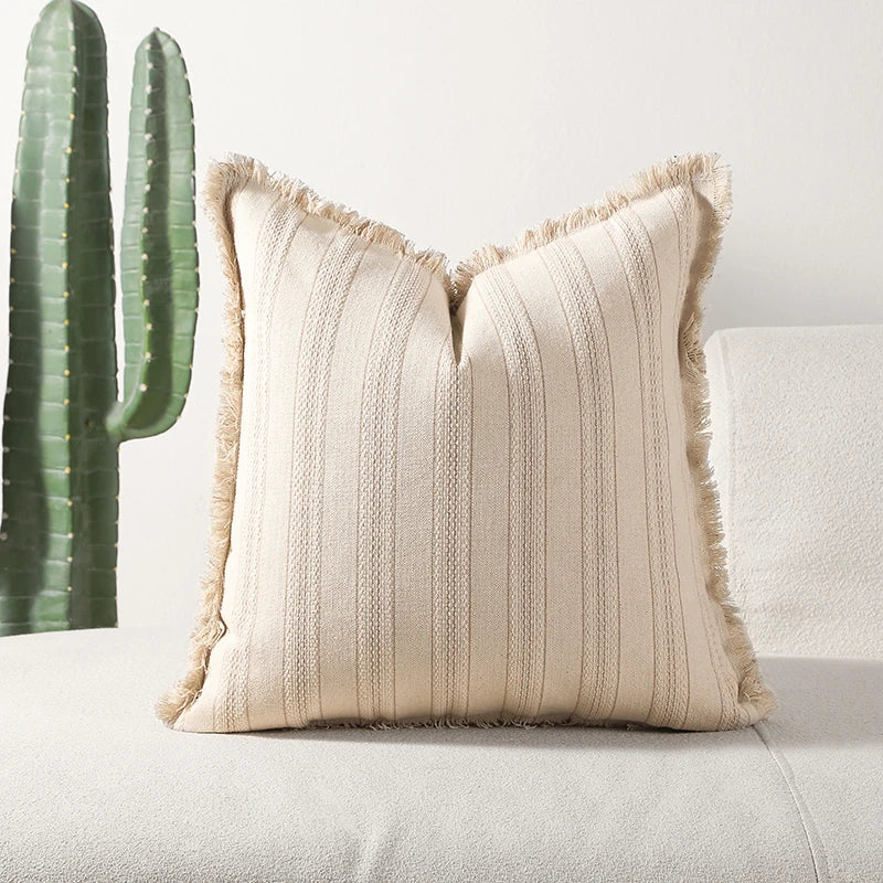 Decorative Nordic Striped Jacquard Cotton Cushion Covers With Frill Detail - 5 Colours