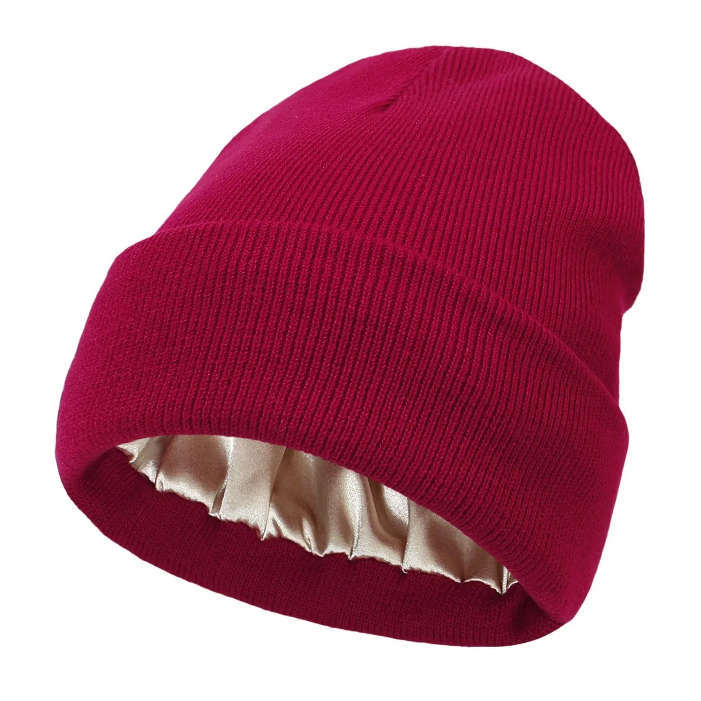 Unisex Satin-Lined Beanie Hat – Anti-Static Silk Lining Warm Knit Skull Cap for Winter & Hair Protection