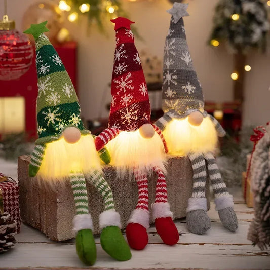 Christmas Gnome LED Ornament – Faceless Plush Doll Knitted Decoration for Tree & Home Holiday Gifts