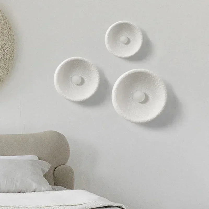 Deep White Minimalist Natural Round Japandi Inspired Wall Sconce - 3 Sizes