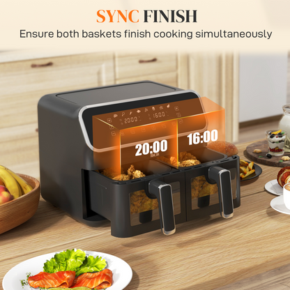 Dual Zone Air Fryer 8L Double Air Fryer with SYNCFinish 2700W Silver
