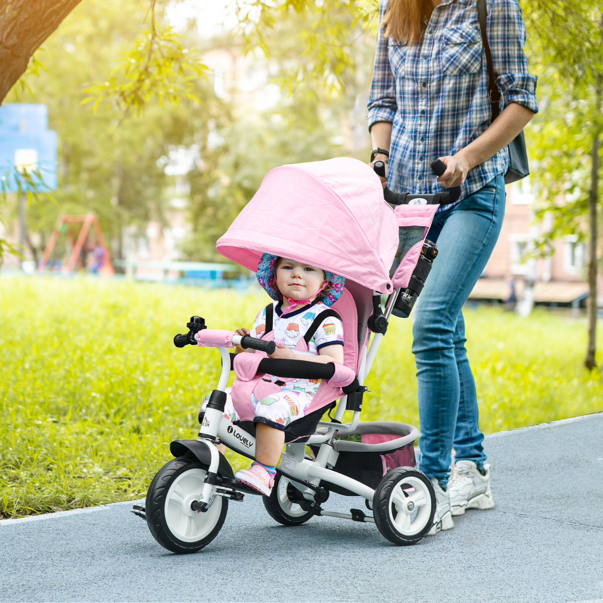 6-in-1 Kids Trike & Stroller with Parent Handle Green