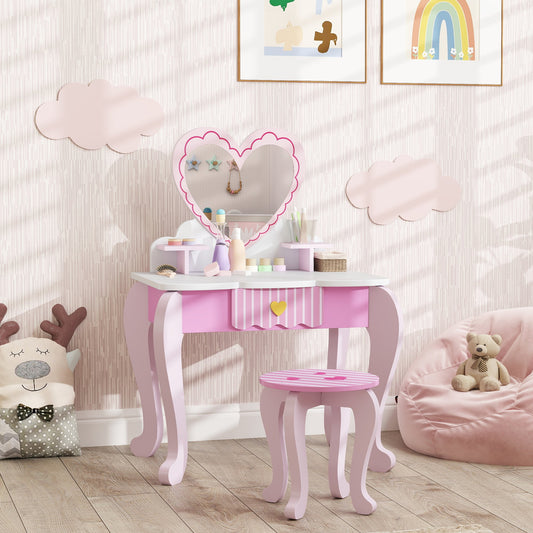 AIYAPLAY Kids Vanity Set: Adorable 2-Piece Dressing Table & Stool for Kids