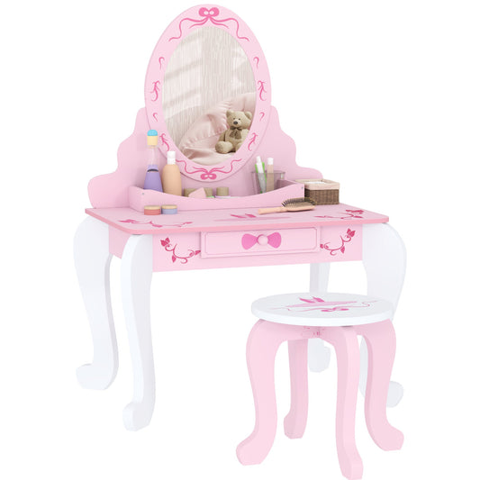 Enchanting Ballet Print Kids Vanity Set with Safe Mirror & Storage Solutions