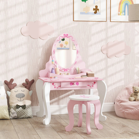 Enchanting Ballet Print Kids Vanity Set with Safe Mirror & Storage Solutions