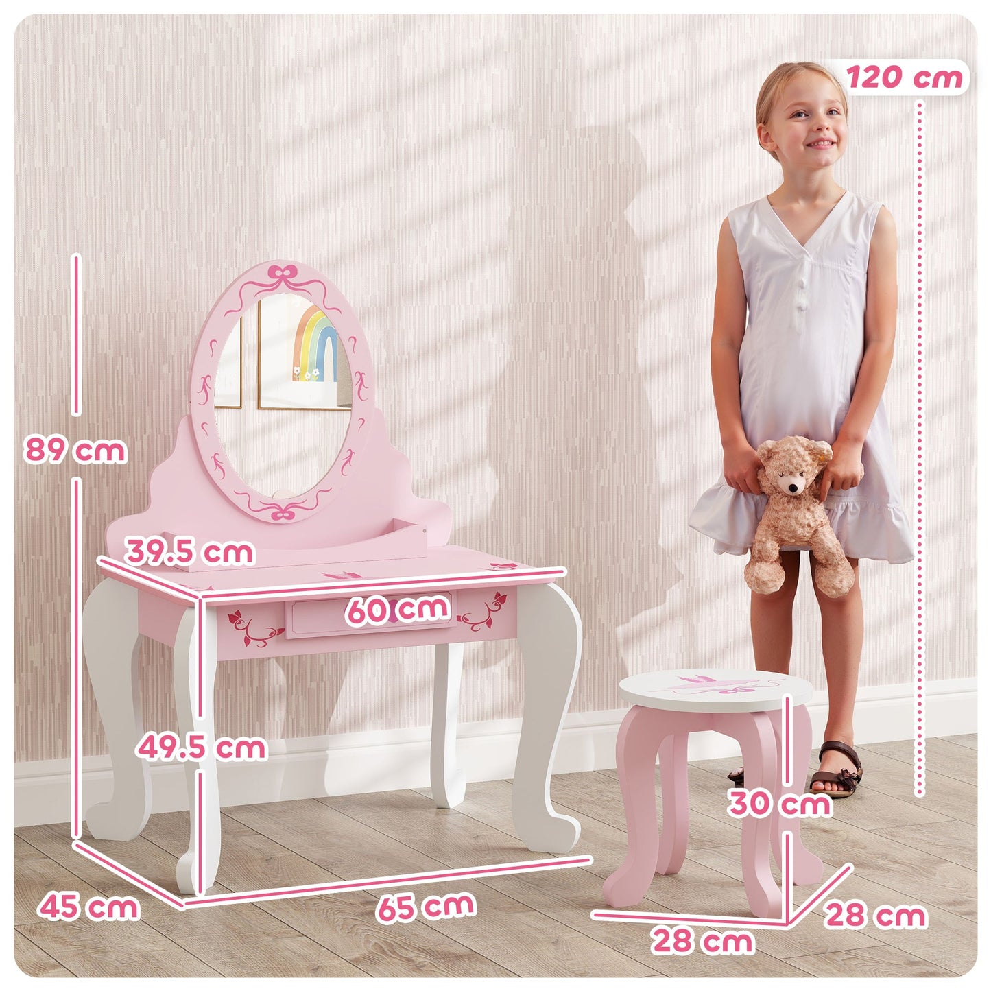 Enchanting Ballet Print Kids Vanity Set with Safe Mirror & Storage Solutions