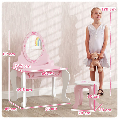 Enchanting Ballet Print Kids Vanity Set with Safe Mirror & Storage Solutions