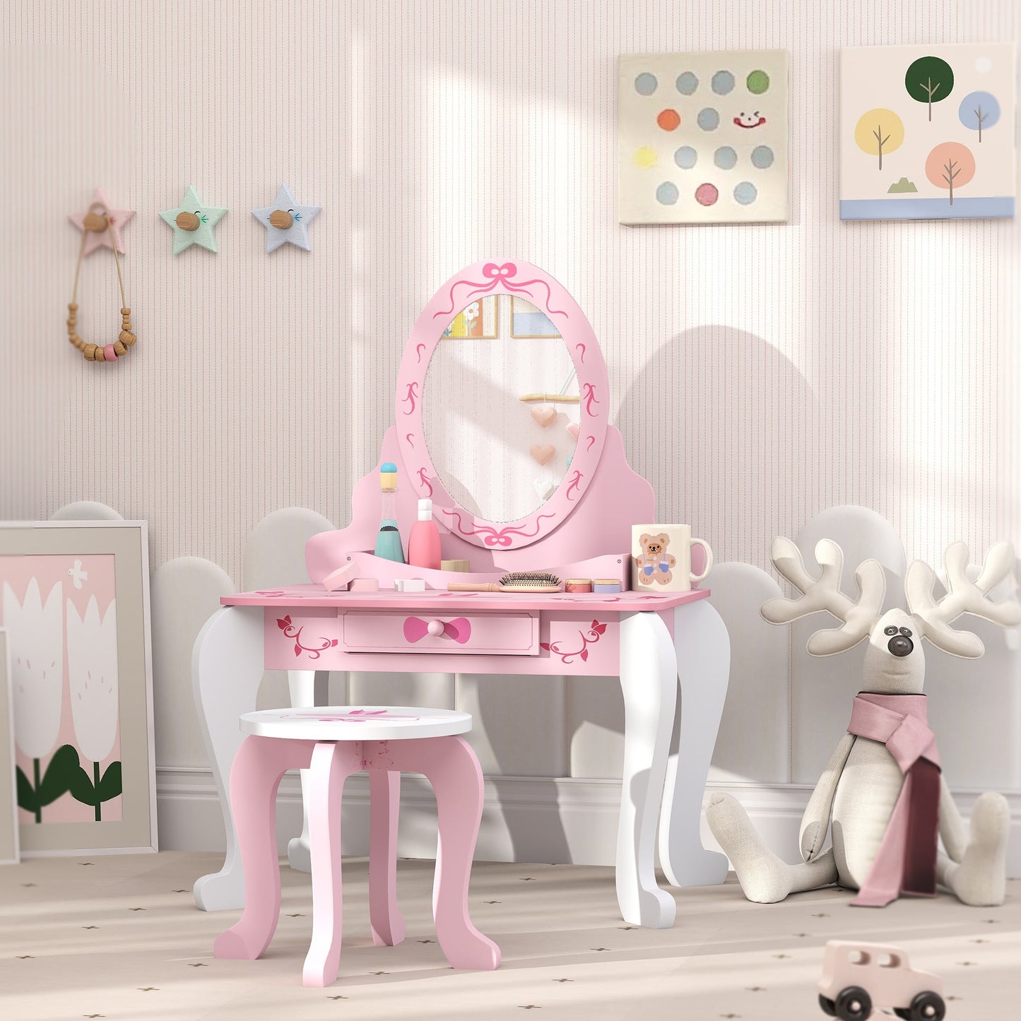 Enchanting Ballet Print Kids Vanity Set with Safe Mirror & Storage Solutions