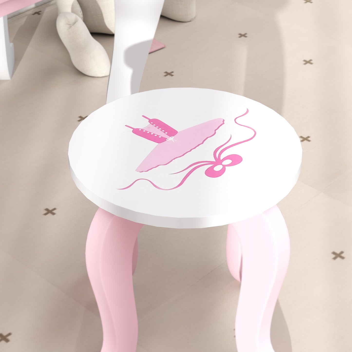 Enchanting Ballet Print Kids Vanity Set with Safe Mirror & Storage Solutions